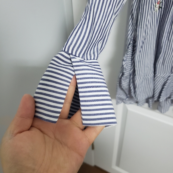 ZARA Striped Embroidered Floral Button Up Shirt Blouse - Picture 8 of 8